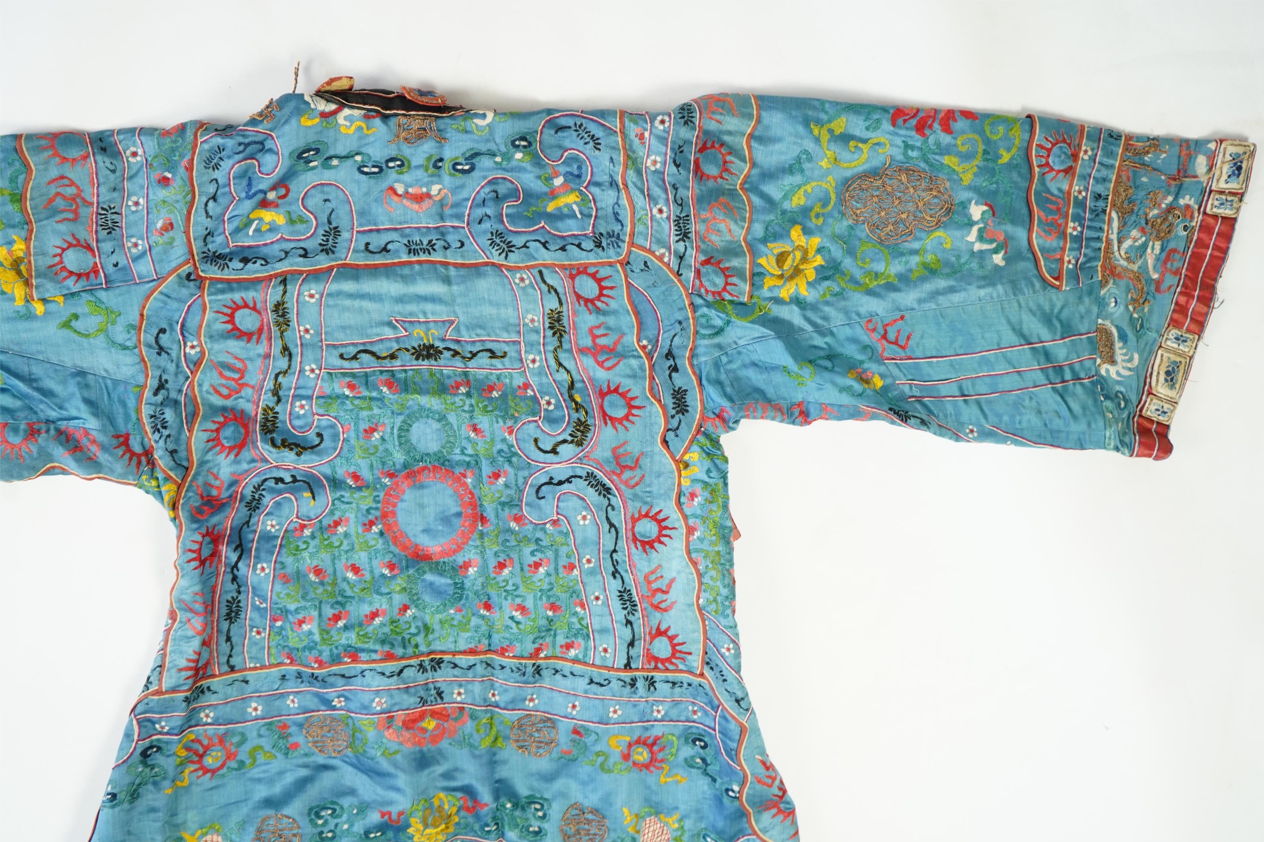An unusual late 19th early 20th century Chinese silk embroidered robe, made for the tiger role, Jing, who symbolises power, bravery, protection and royalty. A character often used in Chinese opera, theatre and performing